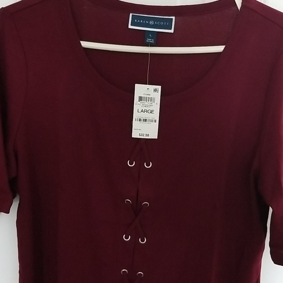 Fall special Karen Scott maroon lace up size L top - Picture 2 of 3